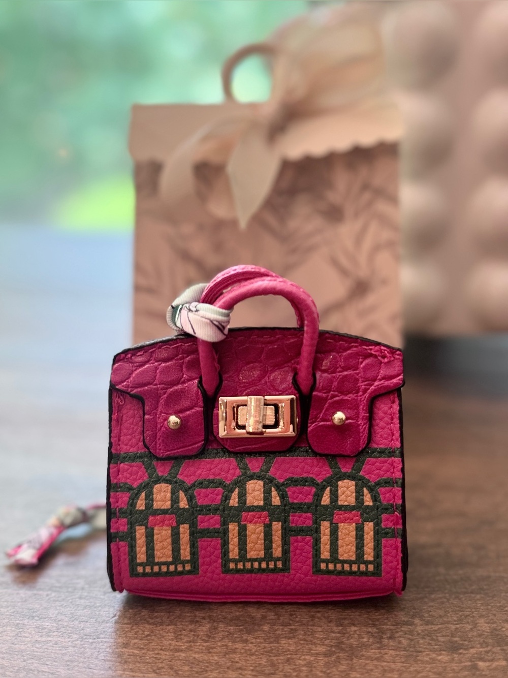 Pink Patterned Mini handbag charm